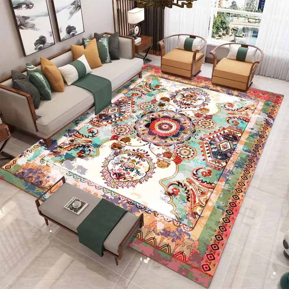European Retro  Large Carpet for Living Room Luxury Decoration Rug Non-slip Bedroom Cloakroom Washable Soft Mat