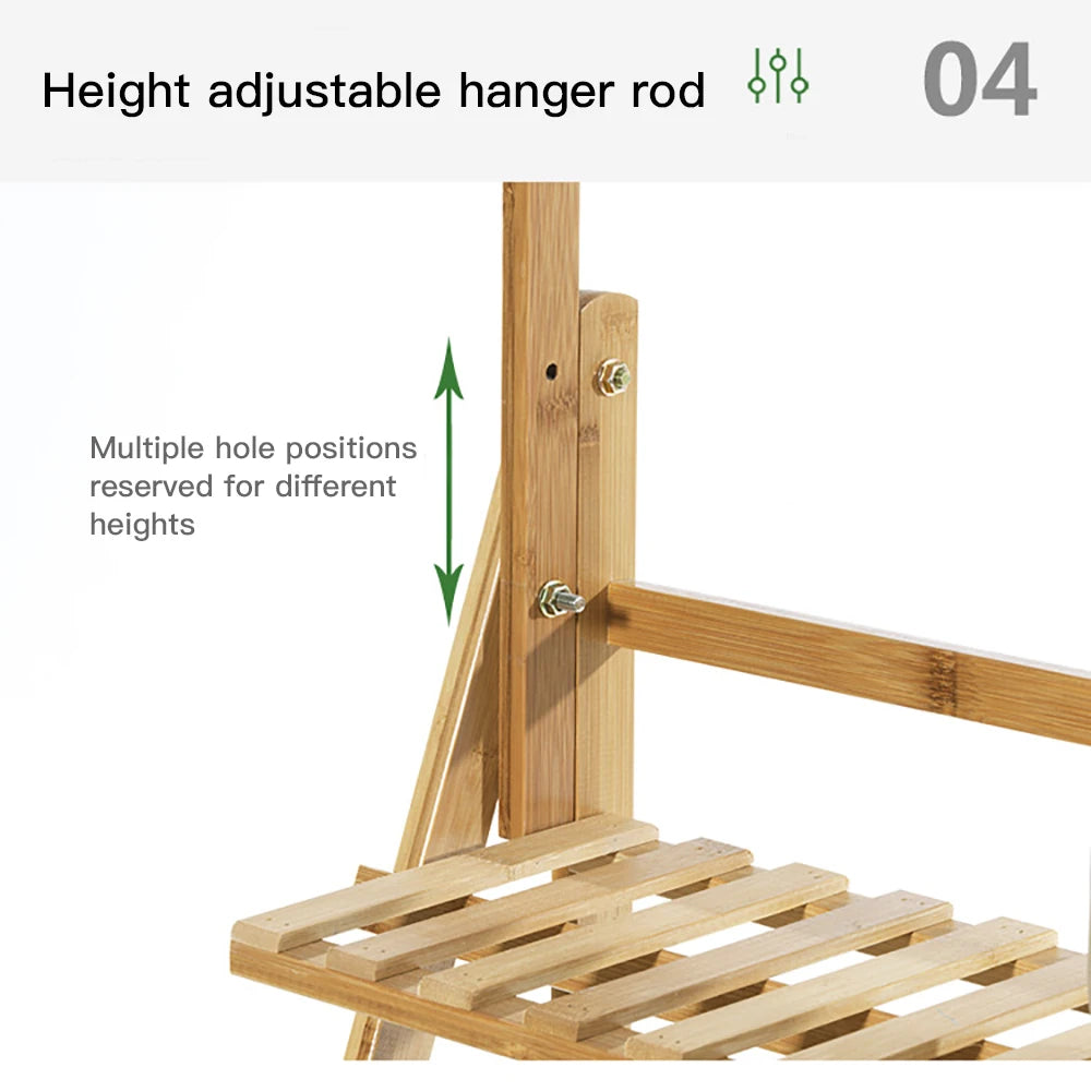 Folding Bamboo Plant Stand With Flower Pot Holder Rack