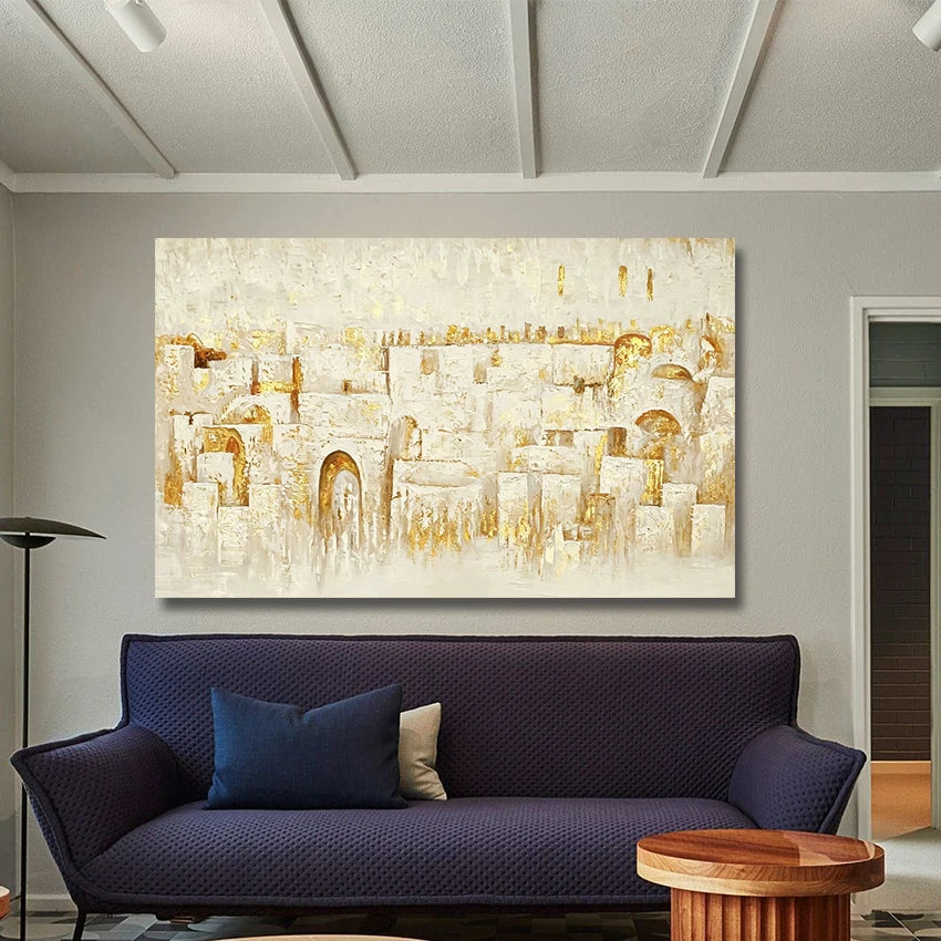 Original Western Wall Canvas Picture, Textured Jewish Canvas Wall Art, Unframed Jerusalem Kotel Wall Oil Painting, Hand-painted