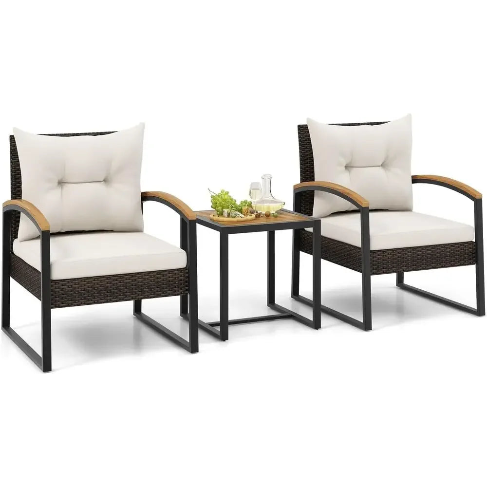 Outdoor 3 Piece Wicker Furniture Set With Coffee Table