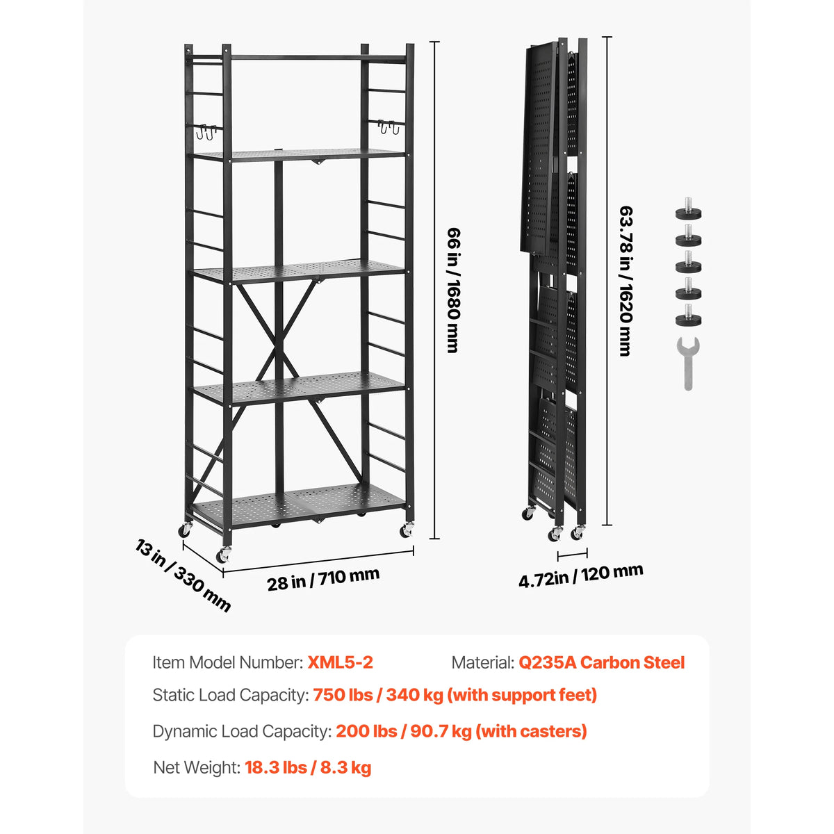 SucceBuy Foldable Mobile Metal Storage Shelf Organizer
