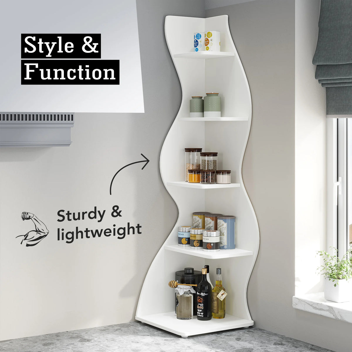 Tribesigns Modern 5-Tier Wooden Corner Bookshelf