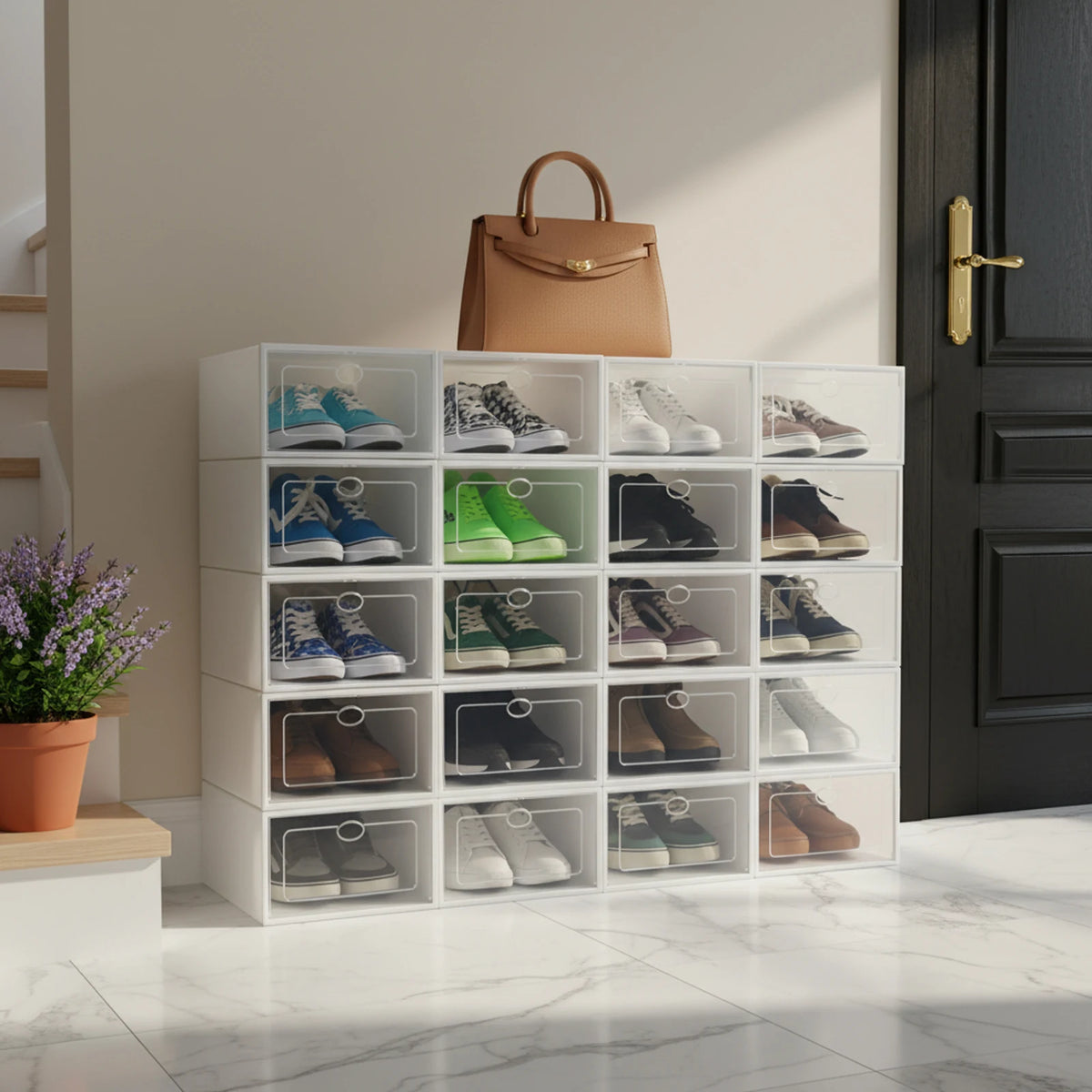 Stackable Foldable Shoe Storage Boxes With Clear Doors