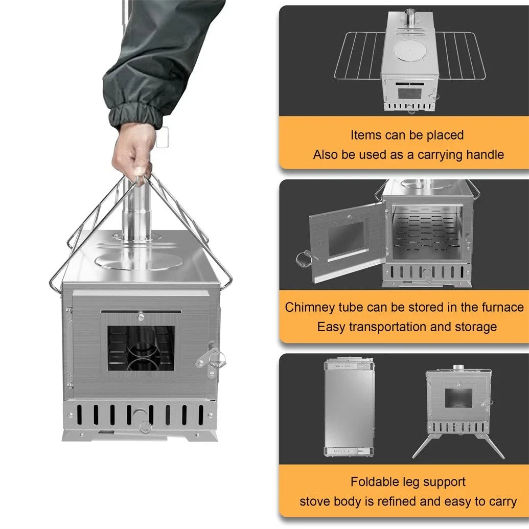 Unho Portable Wood Burning Stove With Chimney Pipes