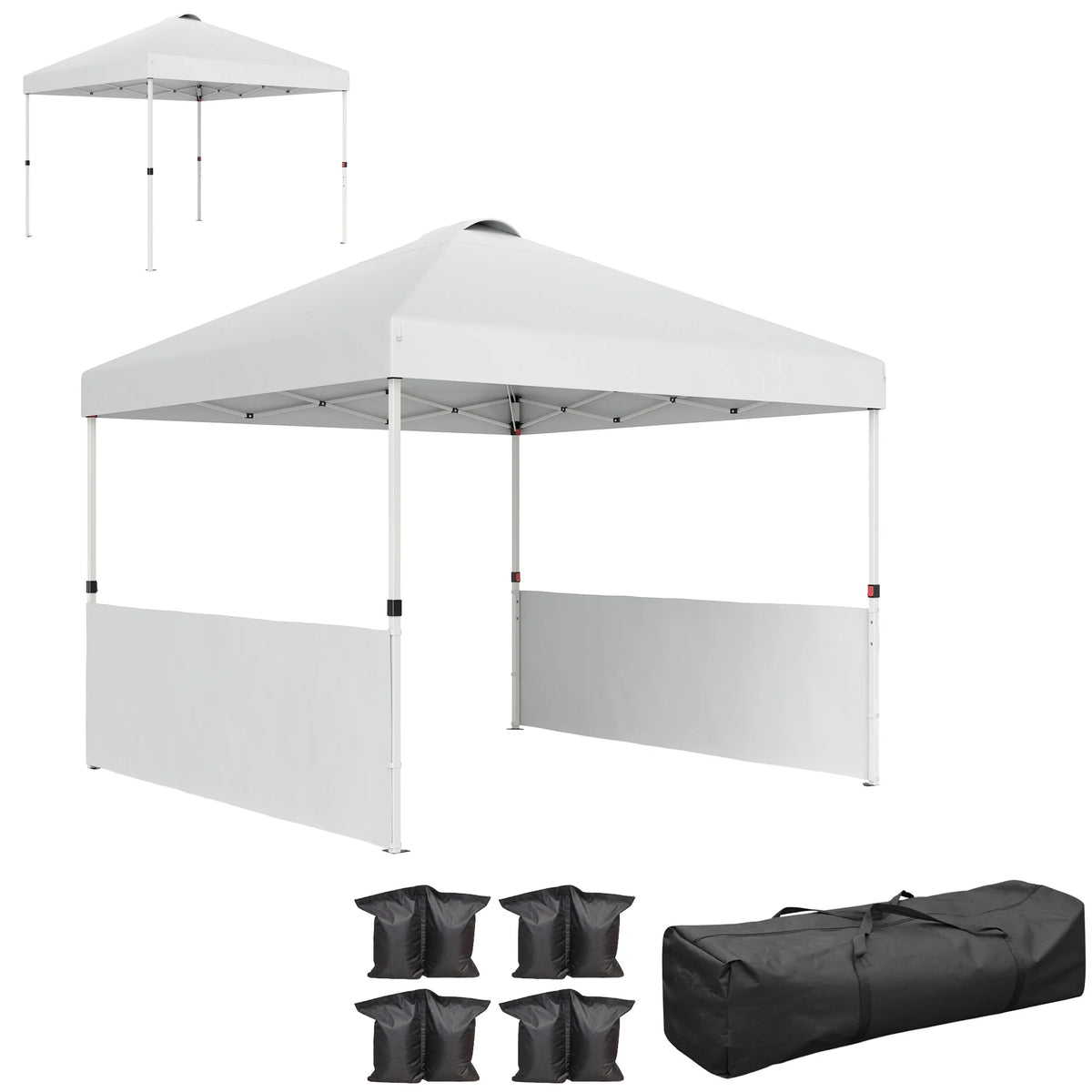10' X 10' Pop up Canopy Tent with 2 Half Sidewalls, White