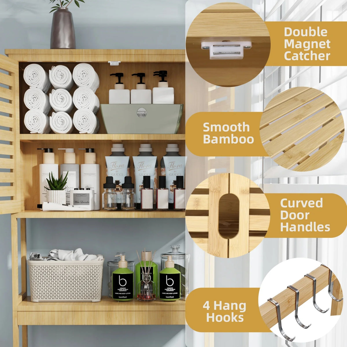 Bamboo Over The Toilet Bathroom Storage Rack