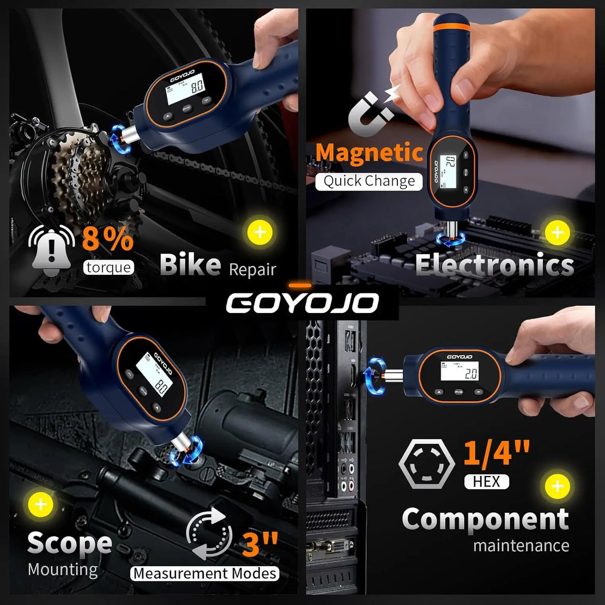 GOYOJO Digital Torque Screwdriver 7.08–70.8 In-lb / 0.8–8 Nm, 1/4' Adjustable Torque Screwdriver Set with Buzzer & Magnetic Bits, 999 Data Storage, for Gunsmithing, Electronics, and Mounting