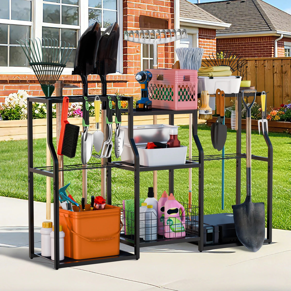 Freestanding Garden Tool Rack for Garage Storage Organizer