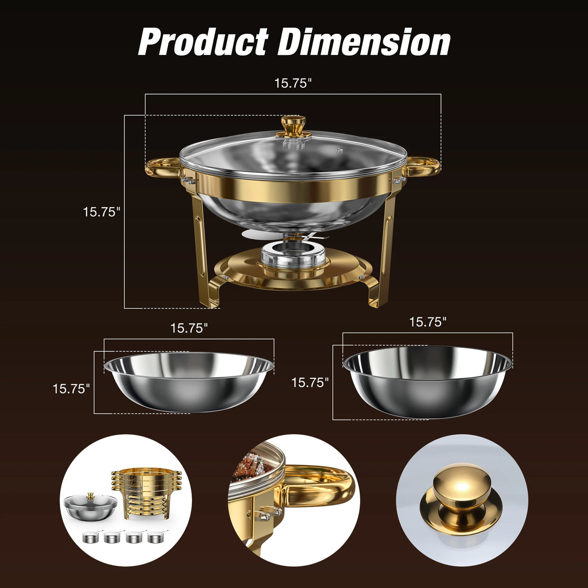 5Qt Round Stainless Steel Chafing Dishes Buffet 2 To 4 Pack