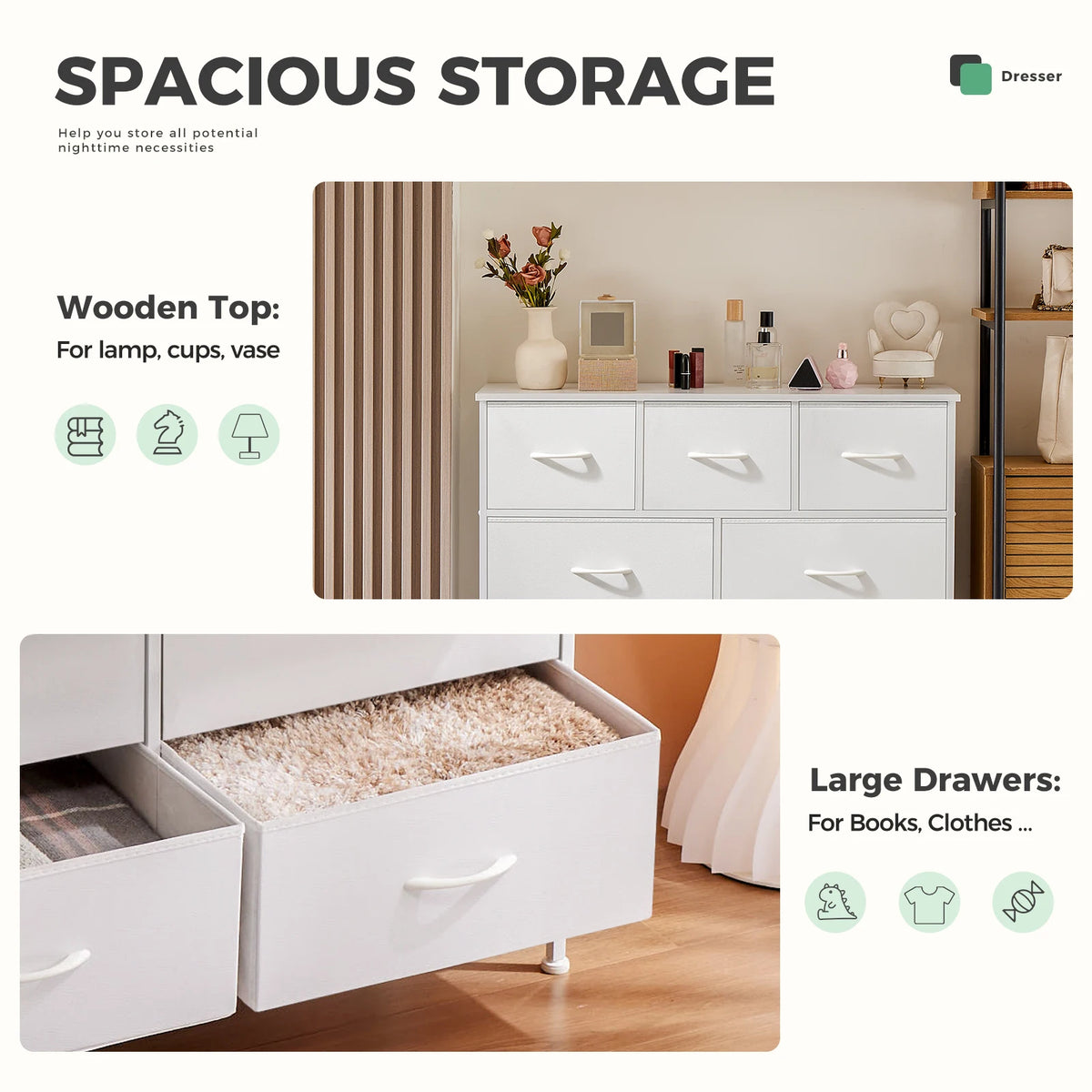 JHK Bedroom Wardrobe With Fabric Storage Drawers