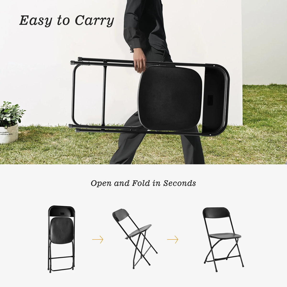 JHK Plastic Folding Chair 4 To 6 Pack 330LB Capacity
