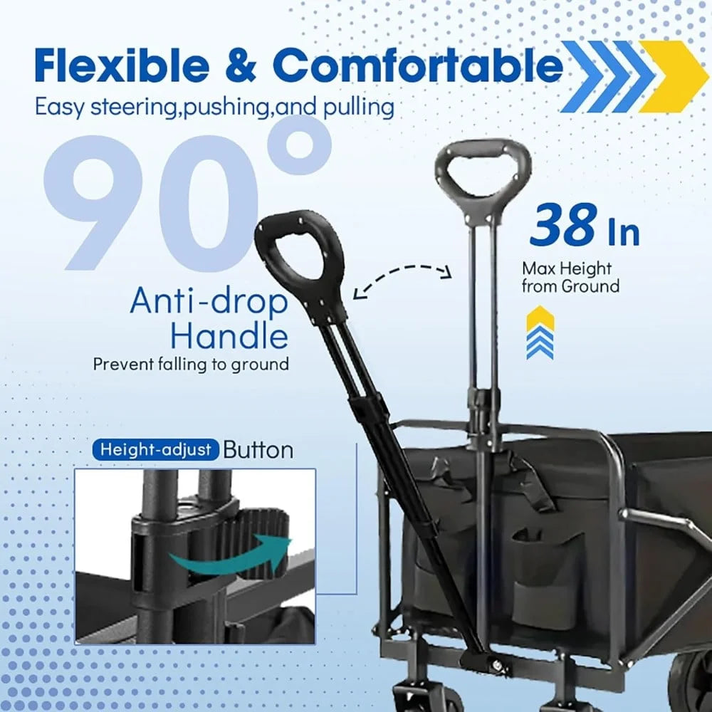 Heavy Duty Folding Garden Wagon With Adjustable Handle