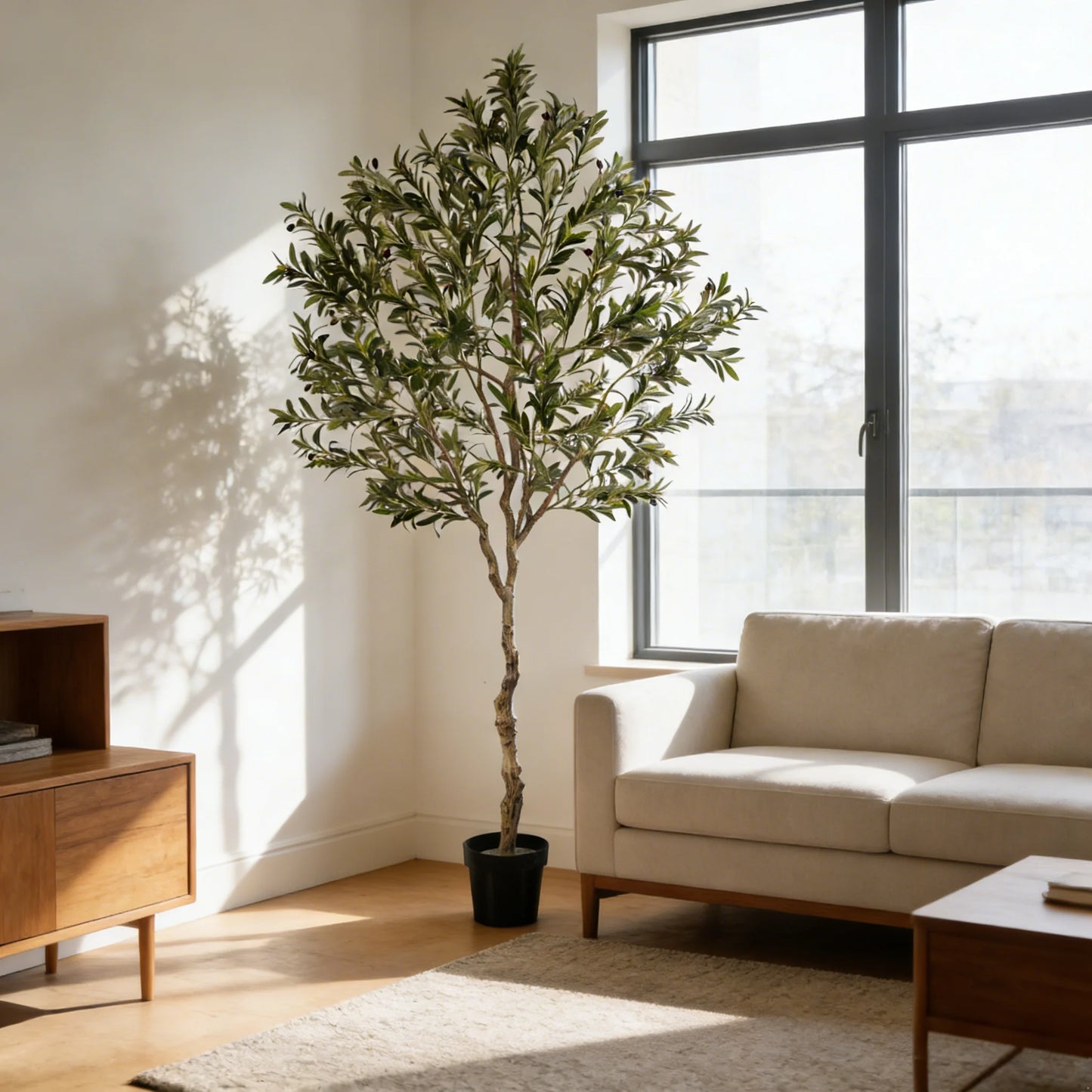Olitree Faux Olive Tree With Wood Trunk And Pot