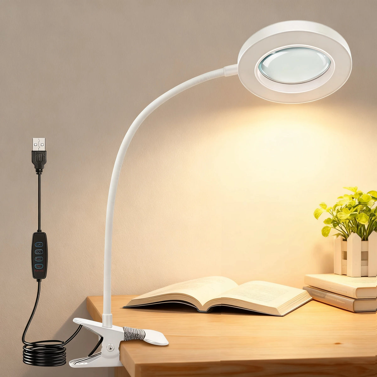 Dumiloo 5X LED Clip On Magnifying Desk Lamp