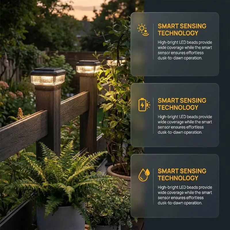 LED Solar Post Cap Light IP65 Waterproof Outdoor Use