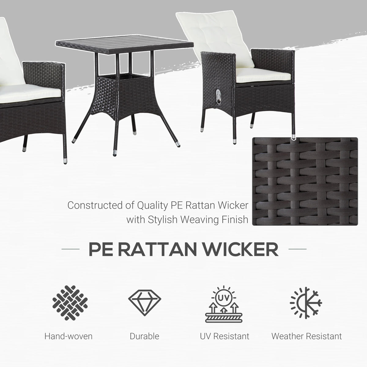 Outsunny Wicker Patio Reclining Chair Set With Table