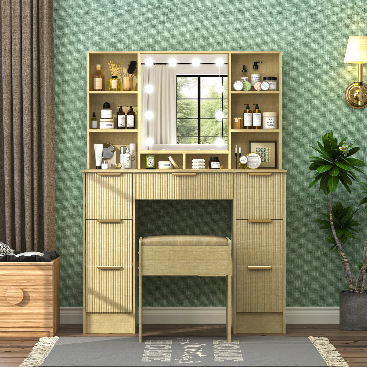 Teousev Makeup Vanity Desk With LED Mirror And Stool