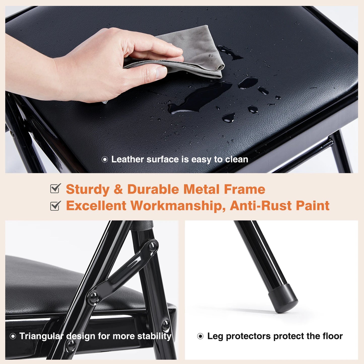 JHK Faux Leather Padded Folding Chair