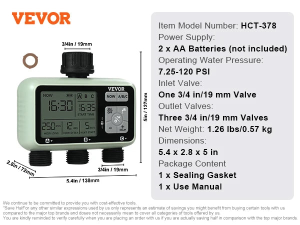SucceBuy 3 Outlet Lcd Water Timer With Rain Delay
