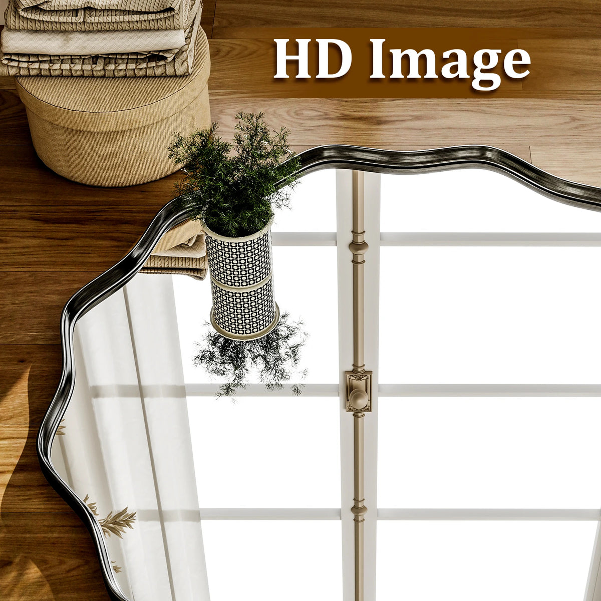 Wavy Round Bathroom Mirror Decorative Wall Mirror with Deep Frame