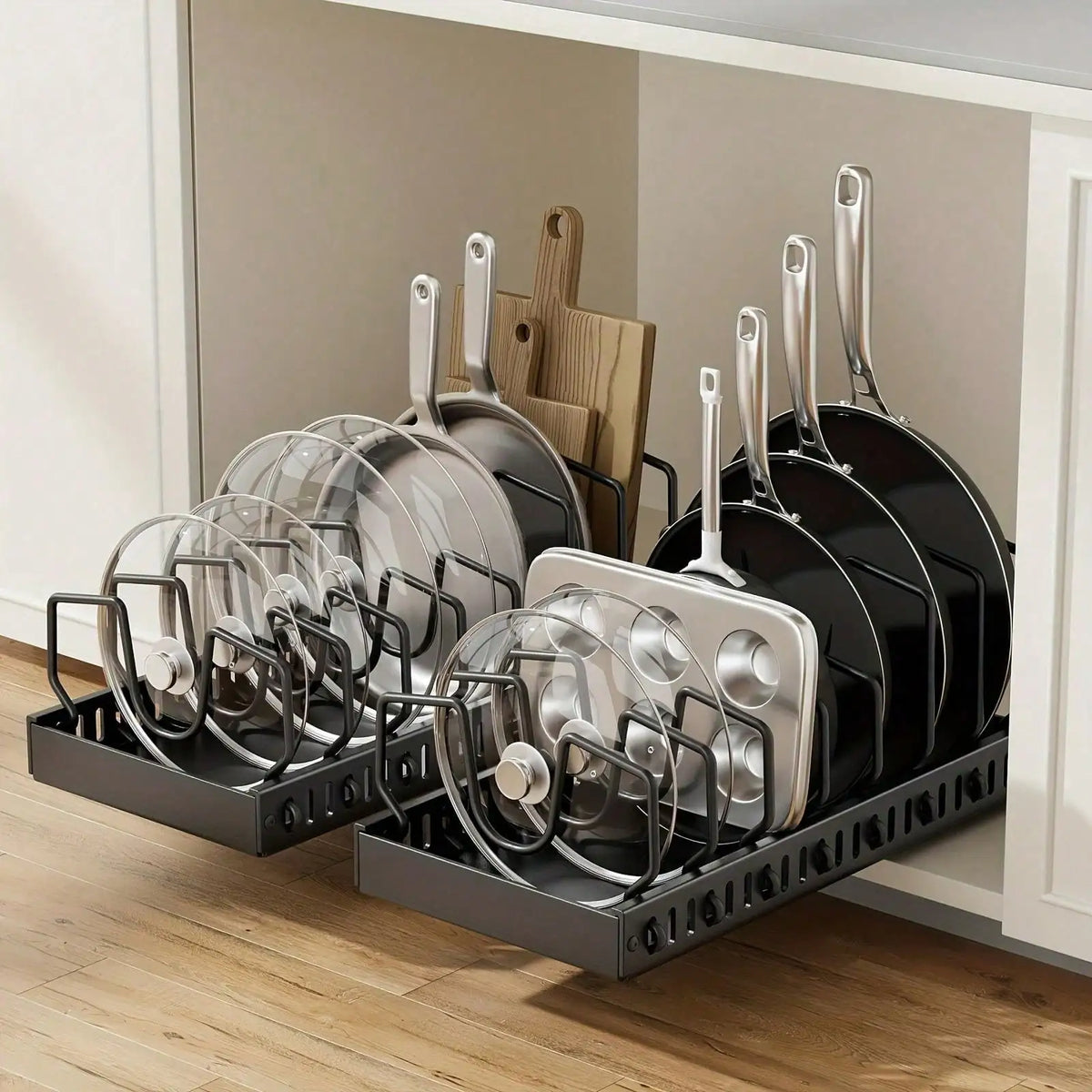 Heavy Duty Pull Out Pot Lid Organizer Rack