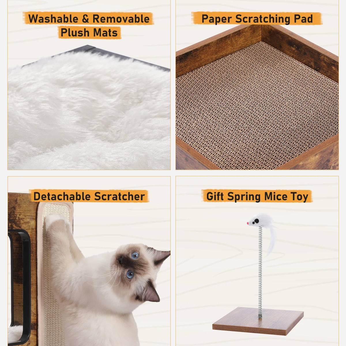PAWZ Road Cat Condo Wood Bed With Scratching Pad
