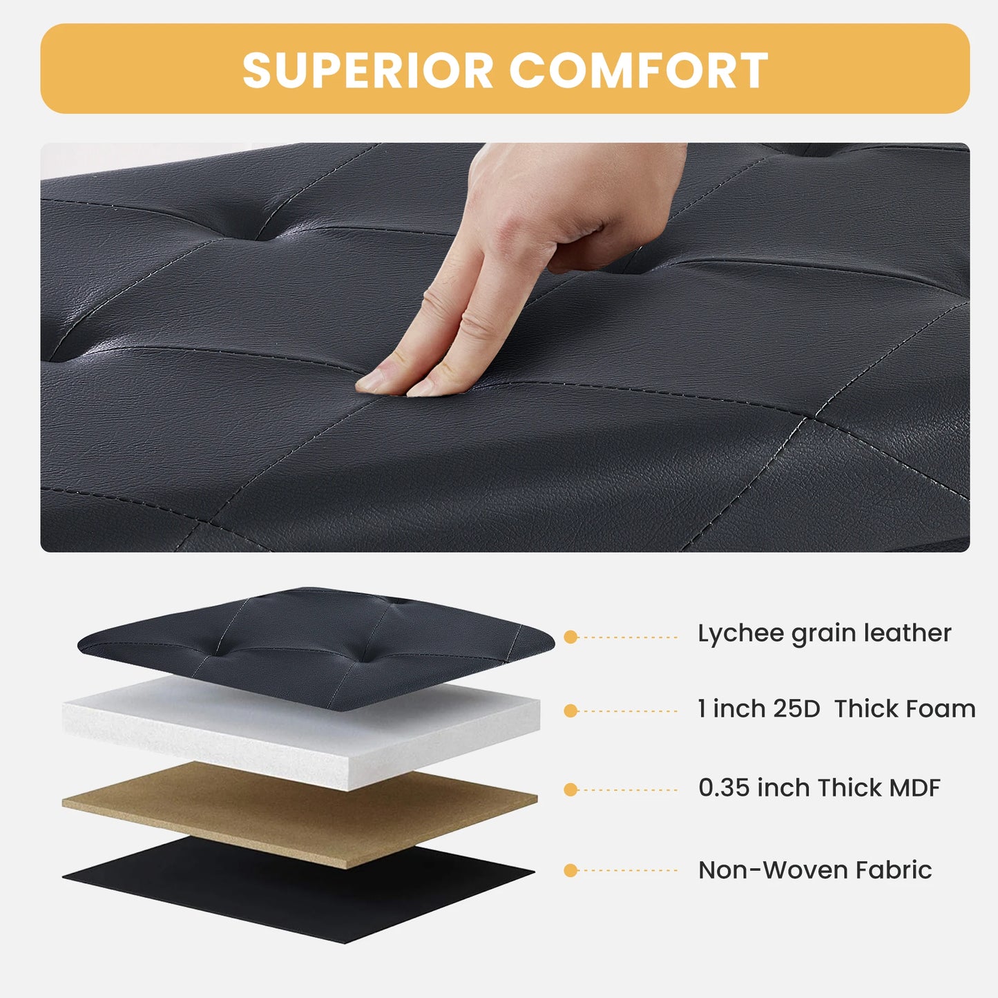 JHK Synthetic Leather Folding Storage Ottoman Bench