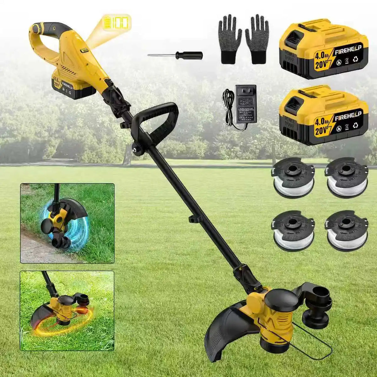 Firehelp Cordless Lawn Mower And Weed Trimmer