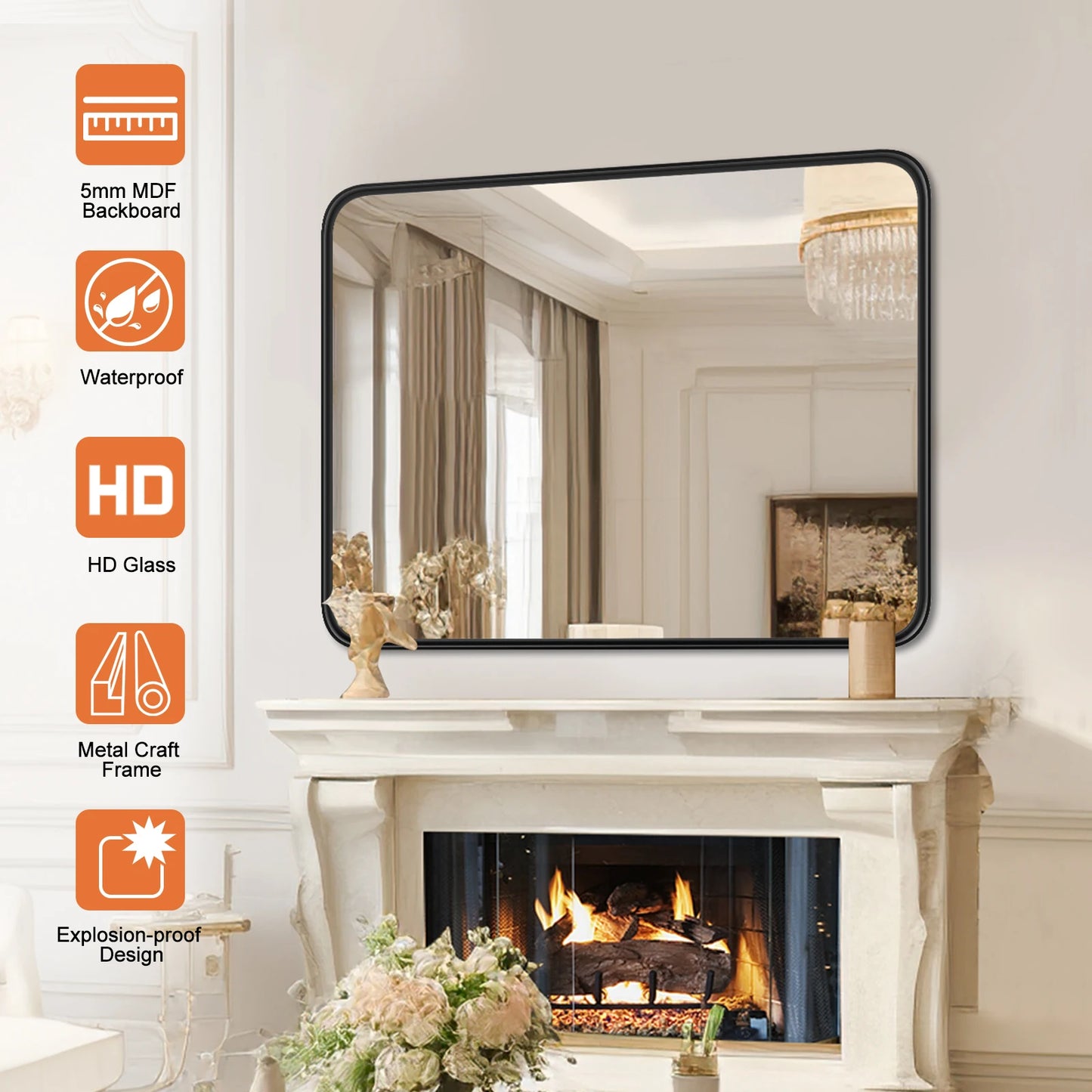 JHK Rectangular Vanity Mirror Wall Mounted Metal Frame
