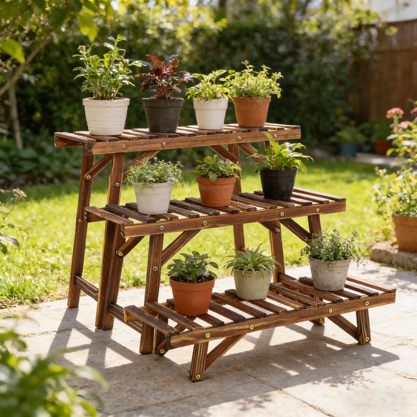 Modern Wooden Plant Stand Display Rack For Indoor Use