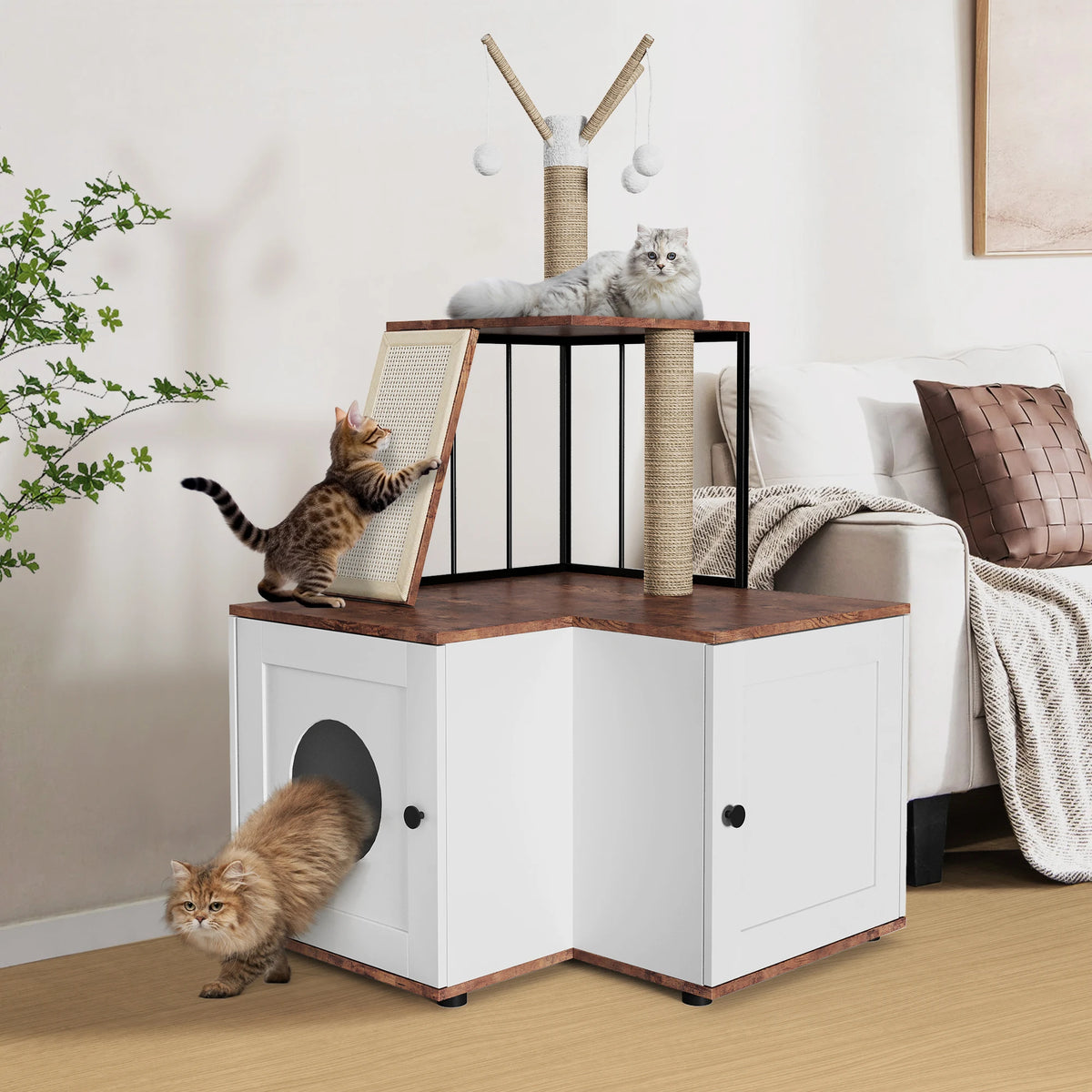Amkui L-Shaped Cat House With Litter Box Enclosure