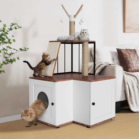 Amkui L-Shaped Cat House With Litter Box Enclosure