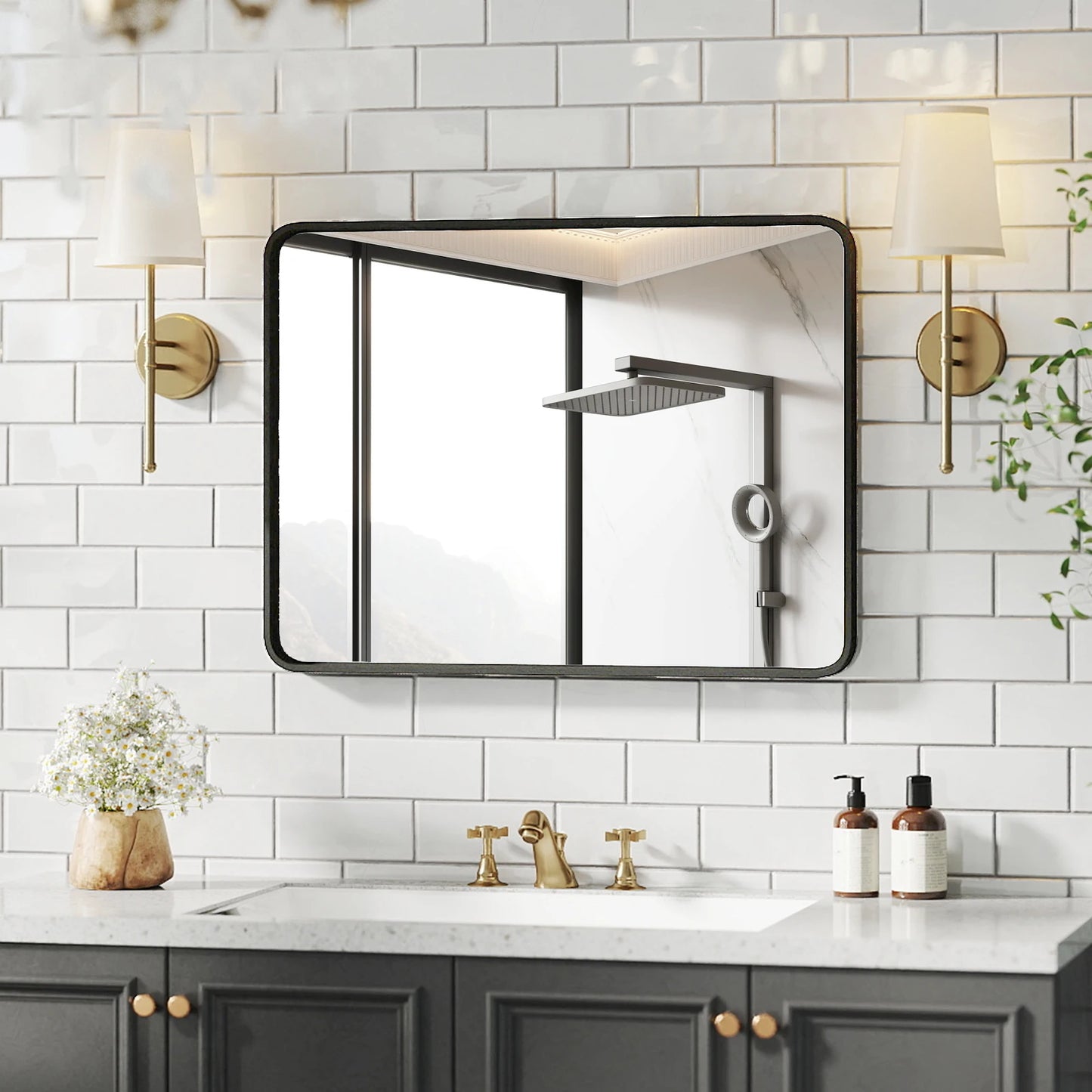 JHK Rectangular Vanity Mirror Wall Mounted Metal Frame