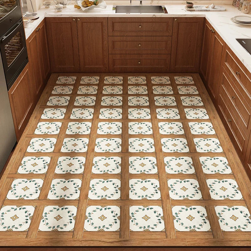 Rug for Kitchen Waterproof Anti-slip Carpet Large-size PVC Leather Oil-proof Stain-resistant Foot Mat American Retro Floor Mats
