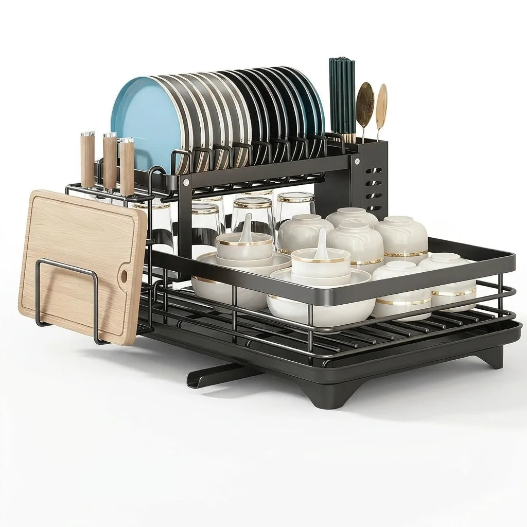 AEHOME 2-Tier Expandable Dish Drying Rack With Drainboard