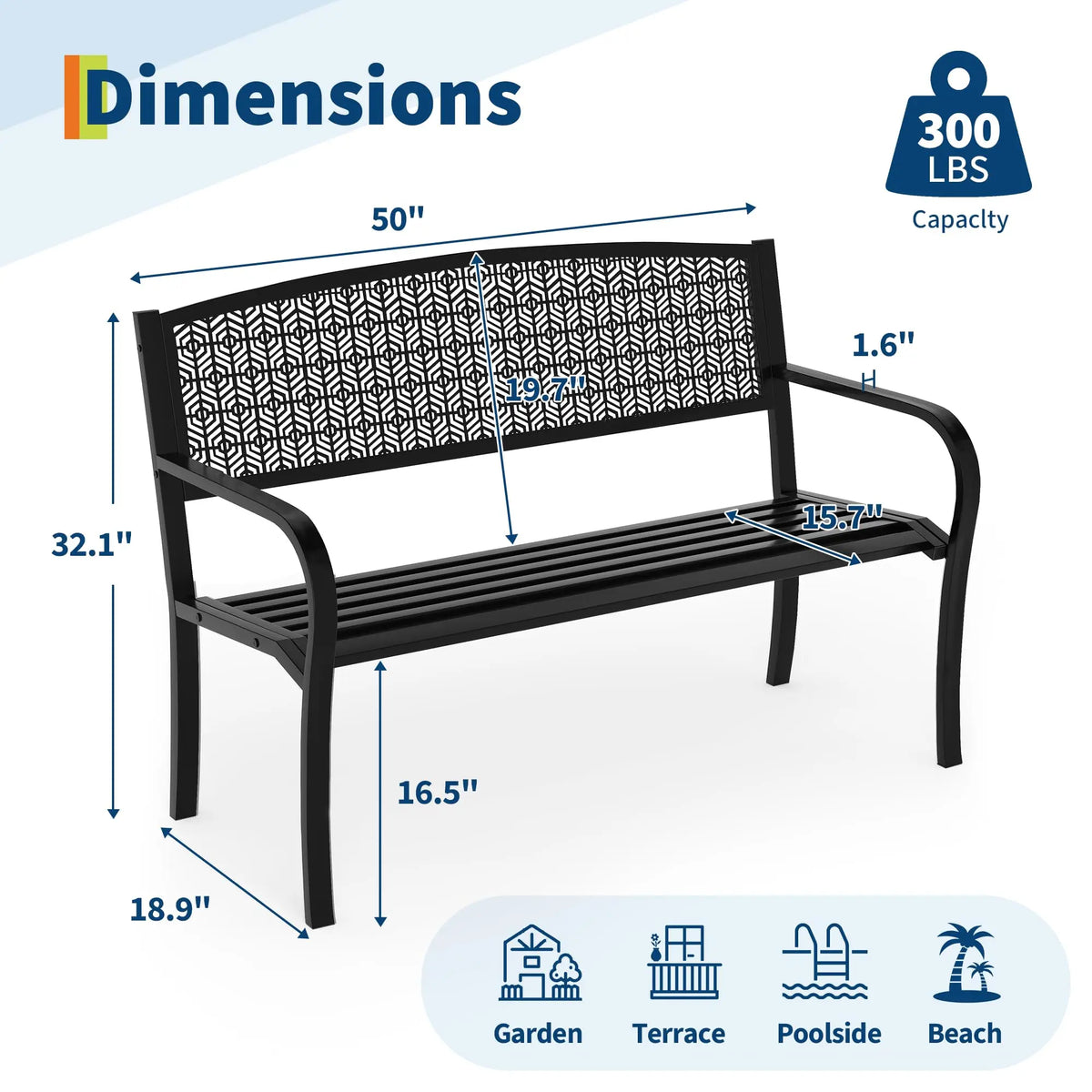 EliteZ Decorative Metal Outdoor Garden Bench