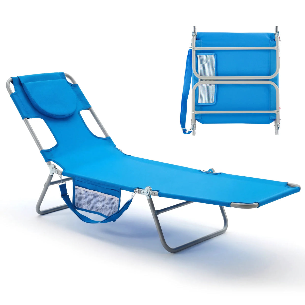 JHK Adjustable Recline Beach Lounge Chair With Face Holes