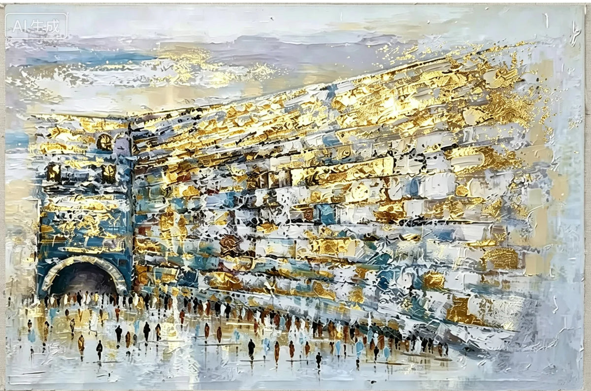 Original Western Wall Canvas Picture, Textured Jewish Canvas Wall Art, Unframed Jerusalem Kotel Wall Oil Painting, Hand-painted