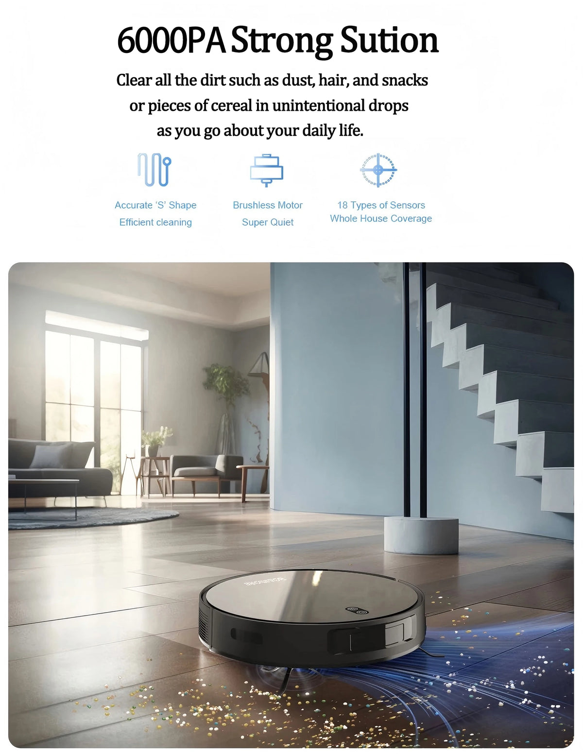 BOAIMORE Robot Vacuum Mop Combo With 6000 Pa Suction