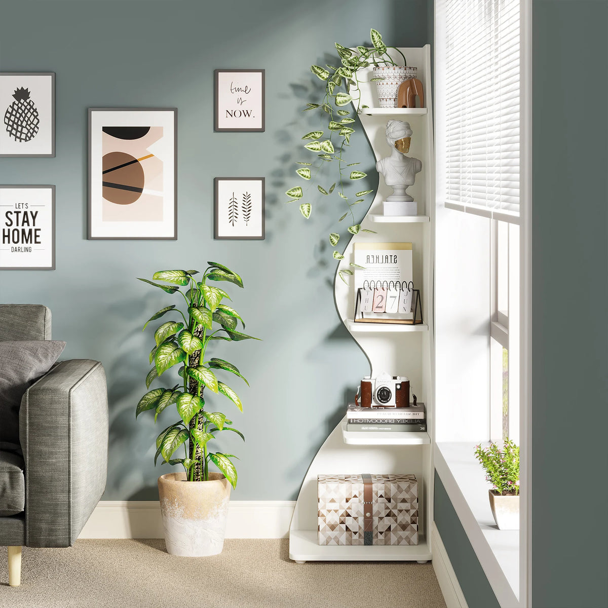 Tribesigns Modern 5-Tier Wooden Corner Bookshelf