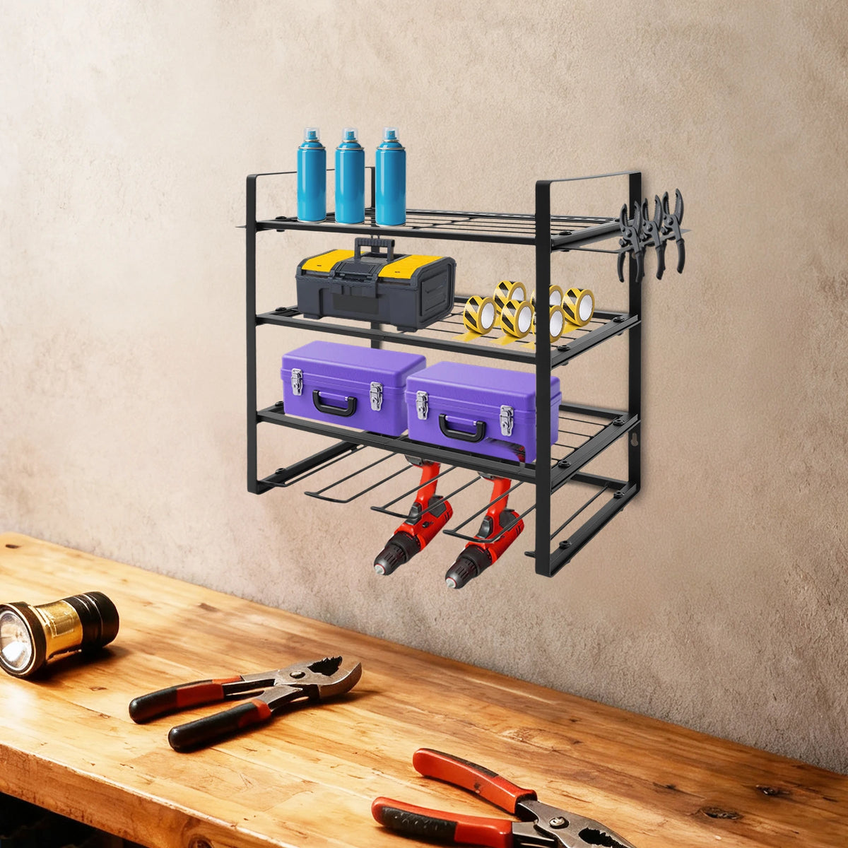 Wall Mounted Carbon Steel Tool Organizer Rack