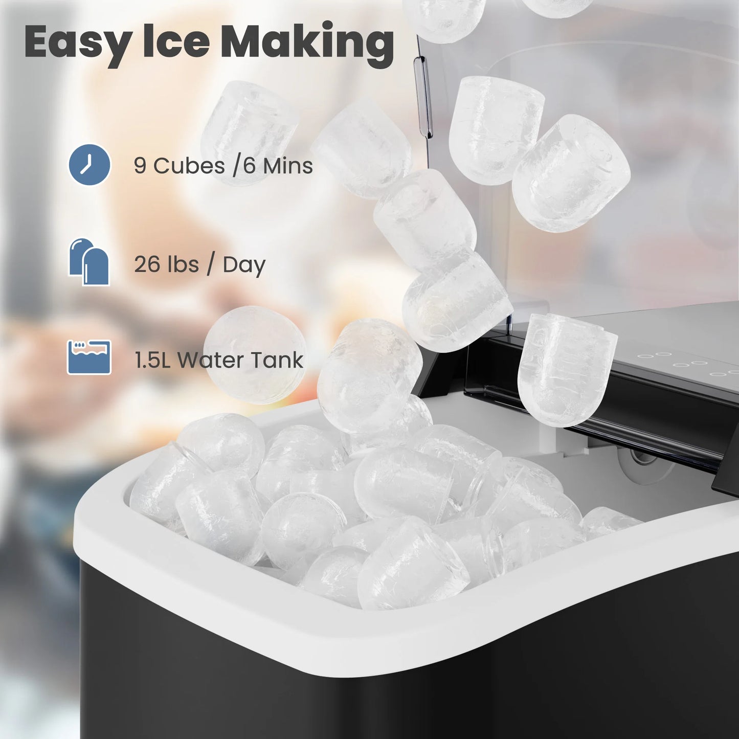 Compact Countertop Ice Maker With Self Cleaning Design