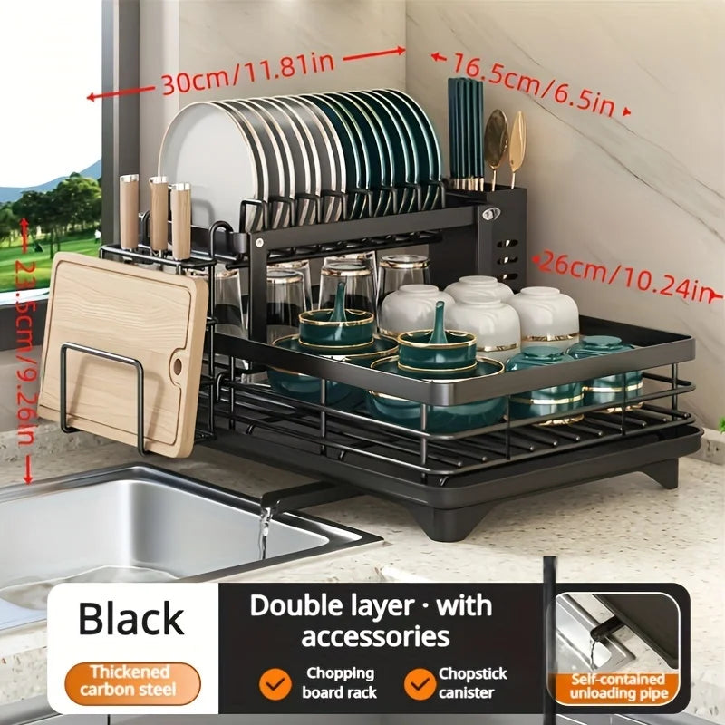 AEHOME 2-Tier Expandable Dish Drying Rack With Drainboard