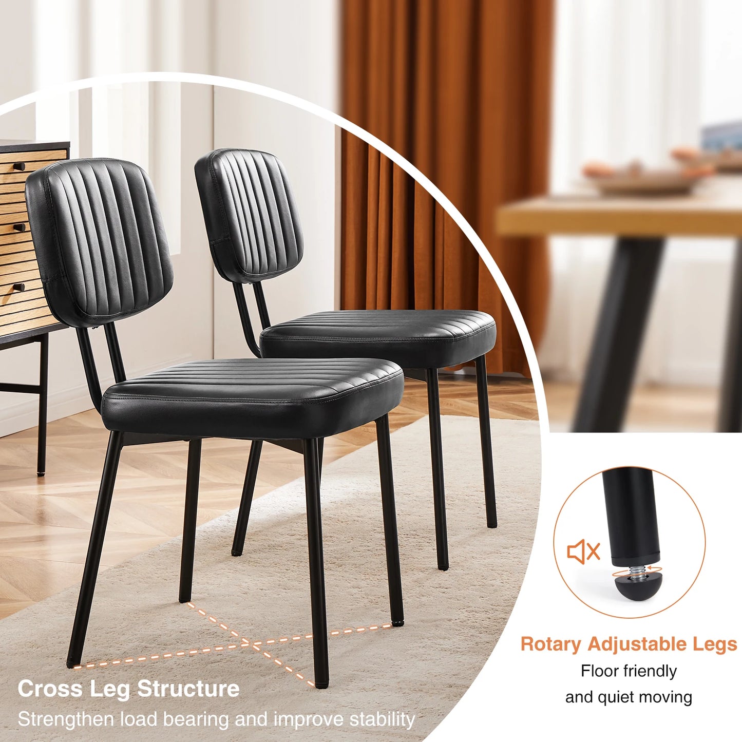 JHK Faux Leather Dining Chairs Set of 2 Lumbar Support