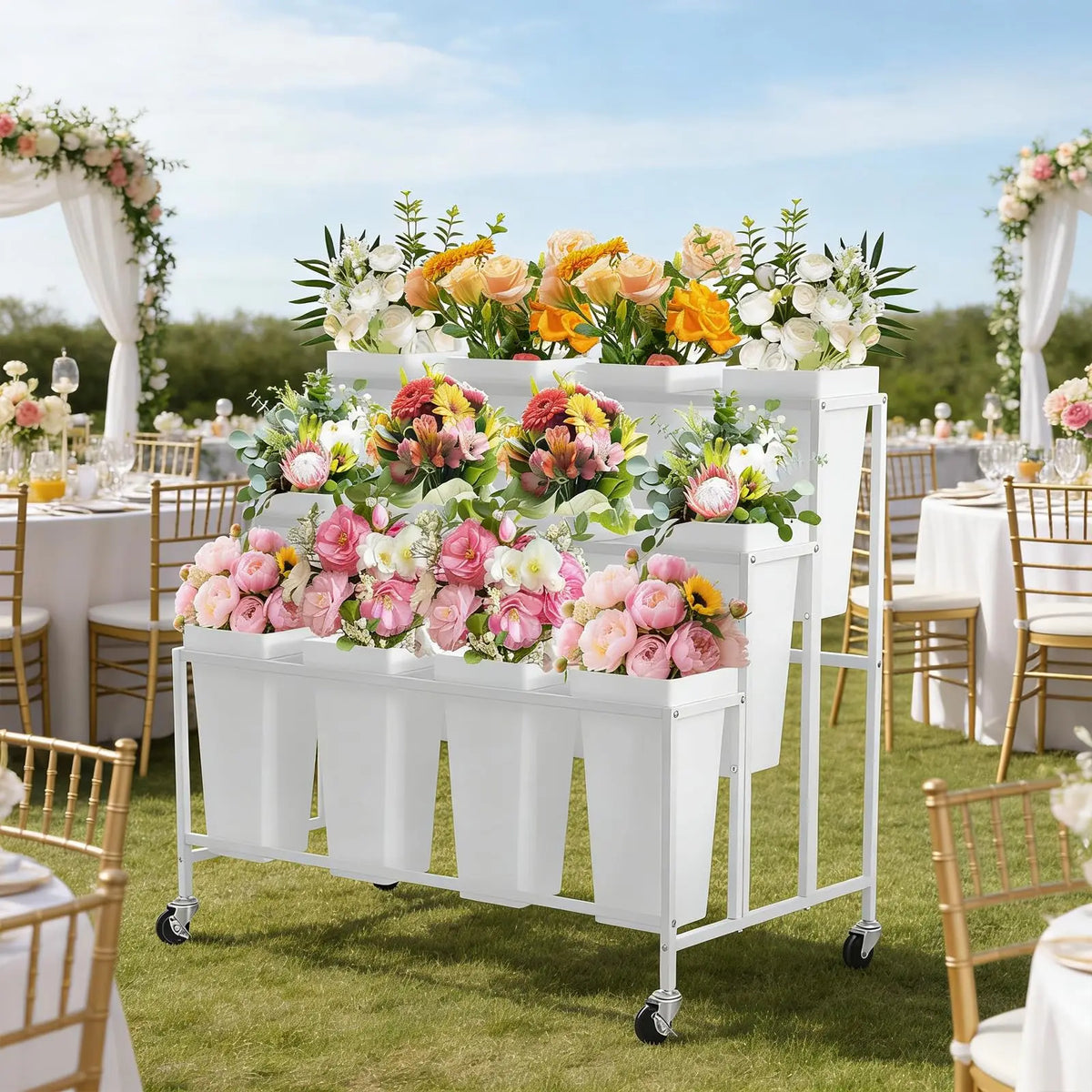 HiMISS Rolling Flower Display Stand With Removable Buckets