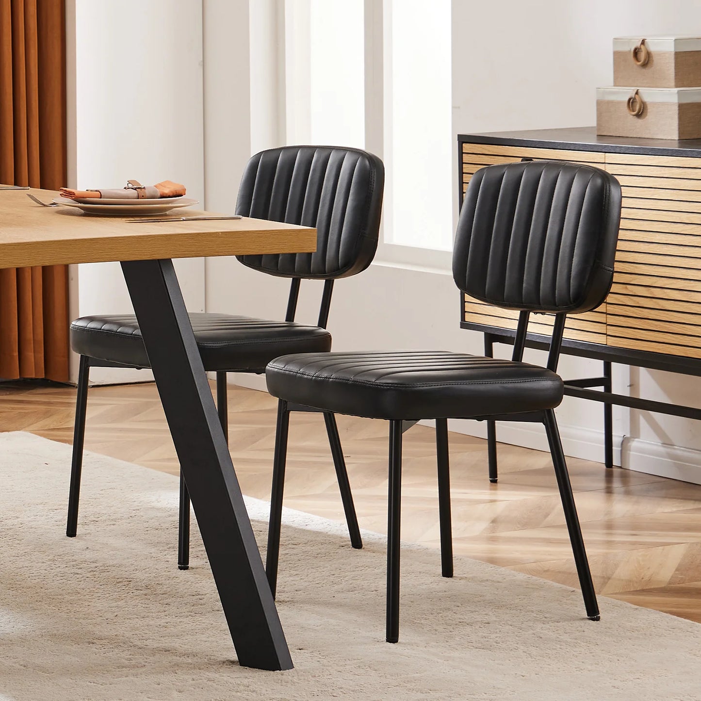 JHK Faux Leather Dining Chairs Set of 2 Lumbar Support
