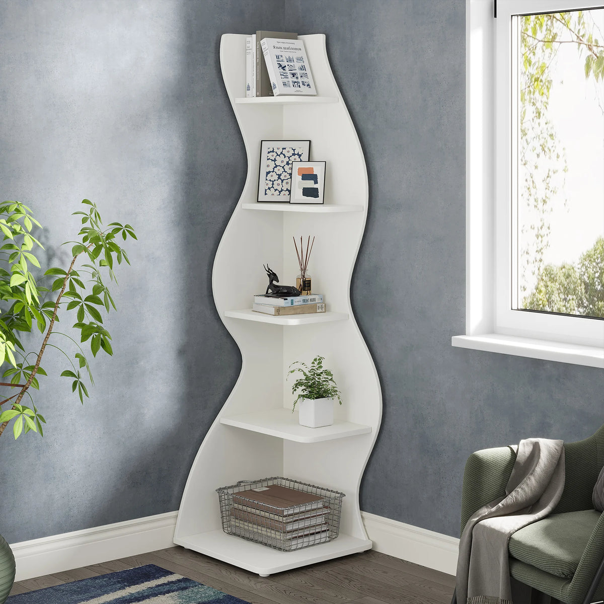 Tribesigns Modern 5-Tier Wooden Corner Bookshelf