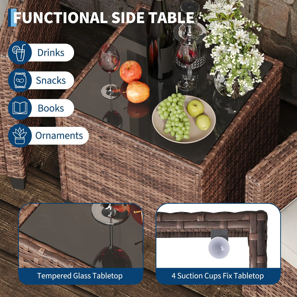 HiMISS Outdoor Wicker Bistro Set With Coffee Table