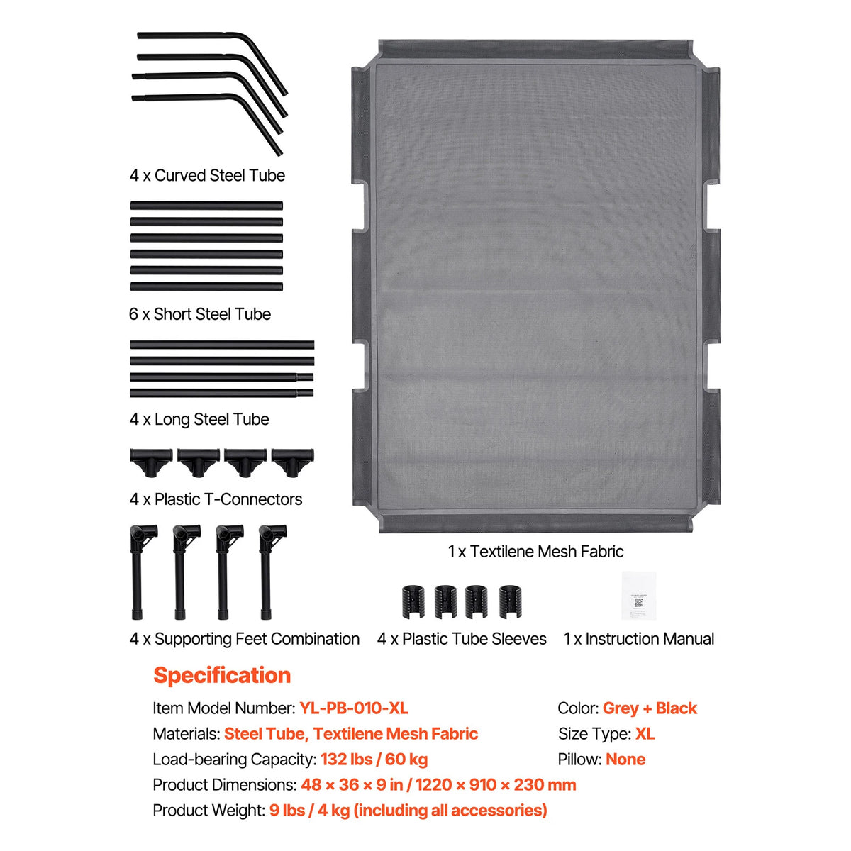 SucceBuy Portable Elevated Dog Bed With Breathable Mesh