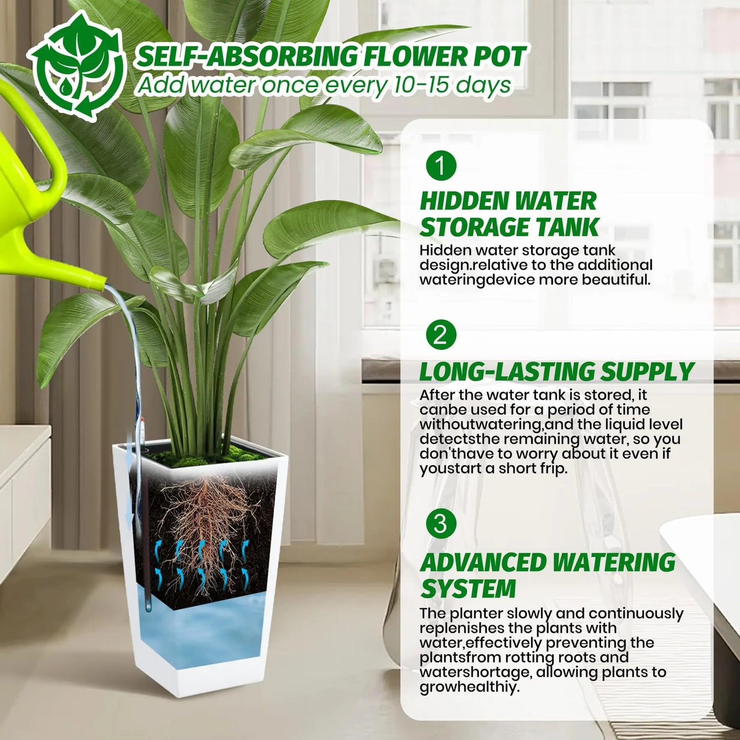HiMISS Self Watering Planters Set Tall Indoor Outdoor